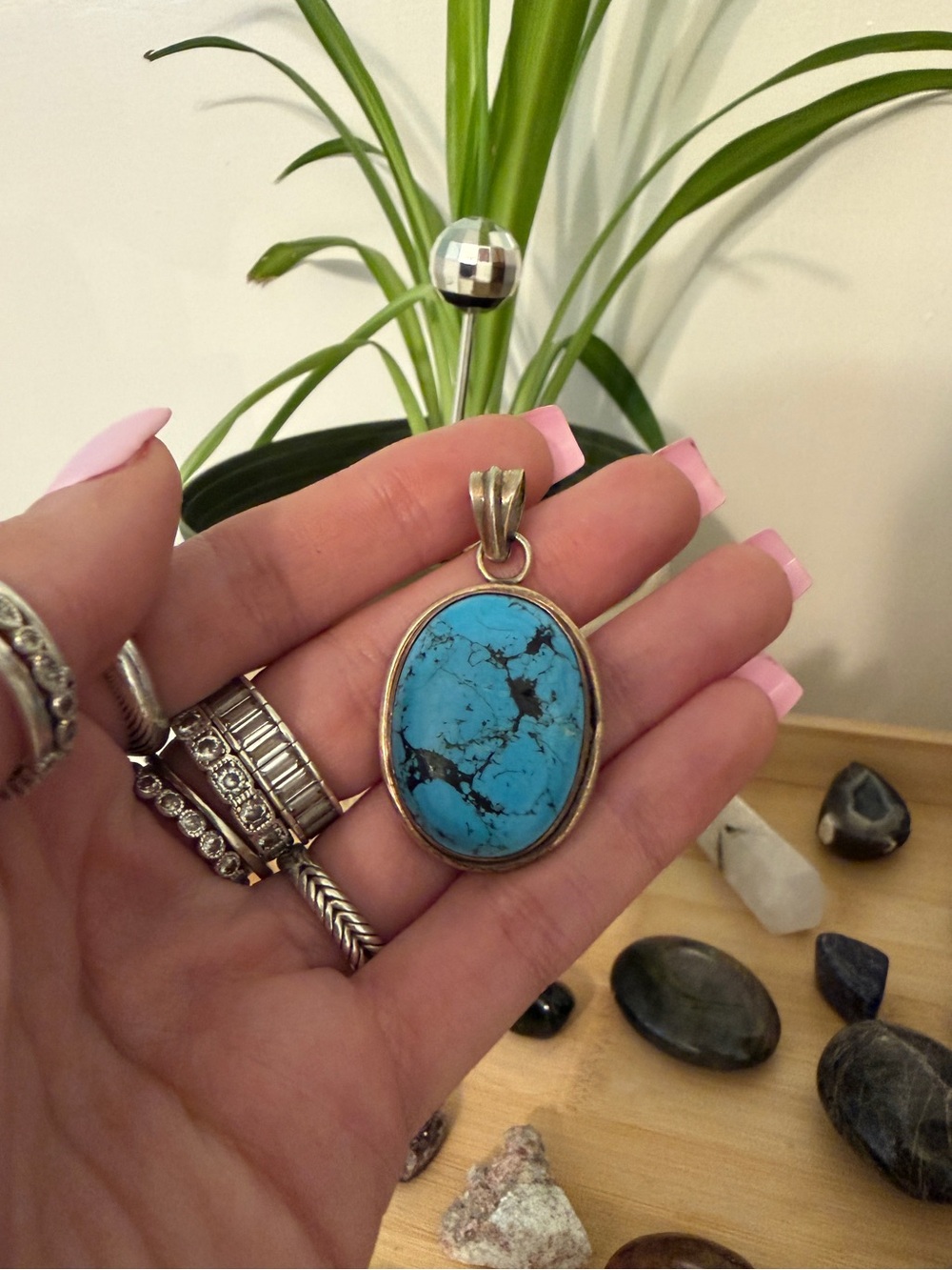 vintage 925 artisan turquoise pendant